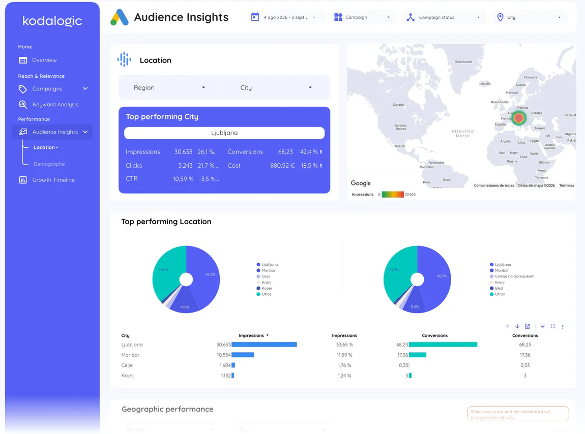 Audience: location page of the Google Ads Dashboard