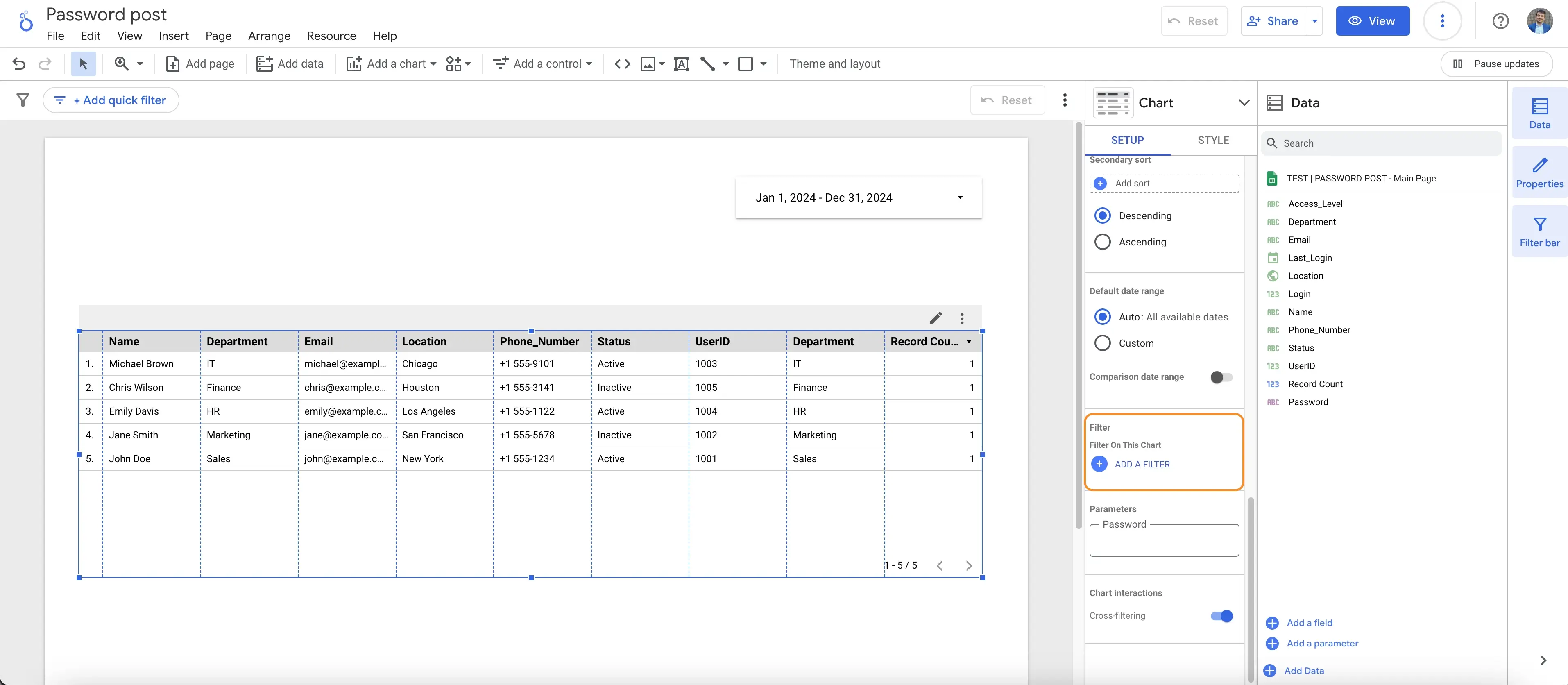 Adding a filter to the chart in Looker Studio