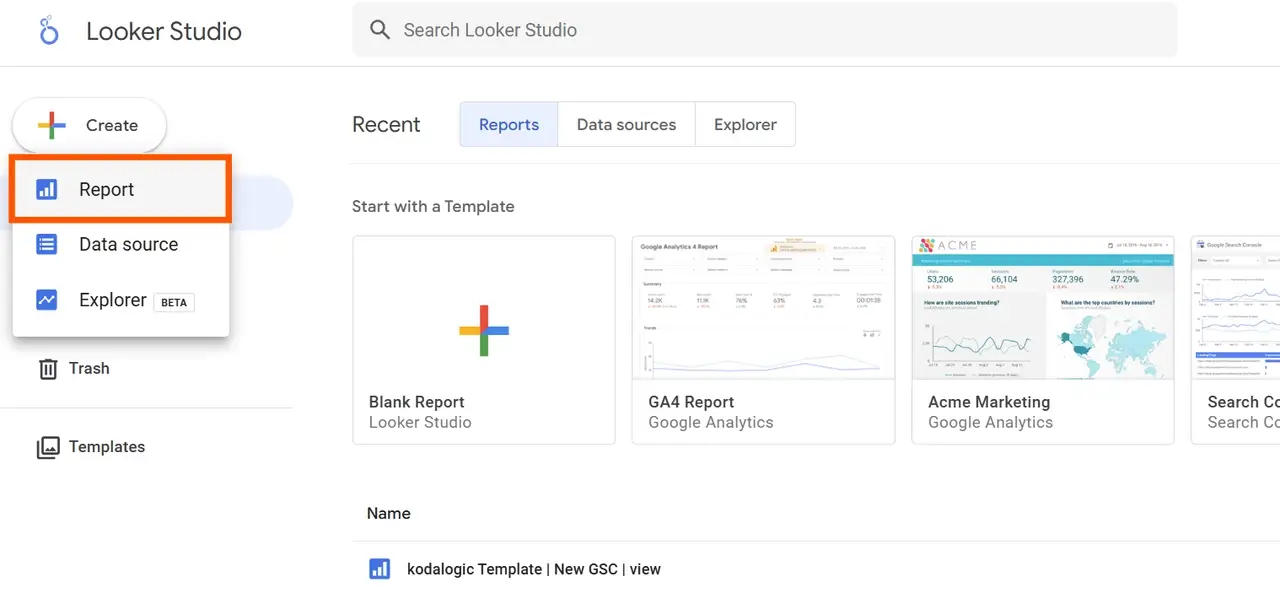 Creating a New Report in Looker Studio