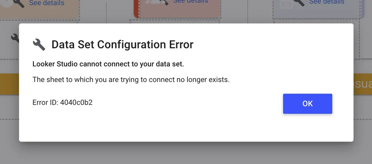 An overview of reasons why Looker Studio cannot connect to your dataset, with a table explaining causes like permissions and configuration issues