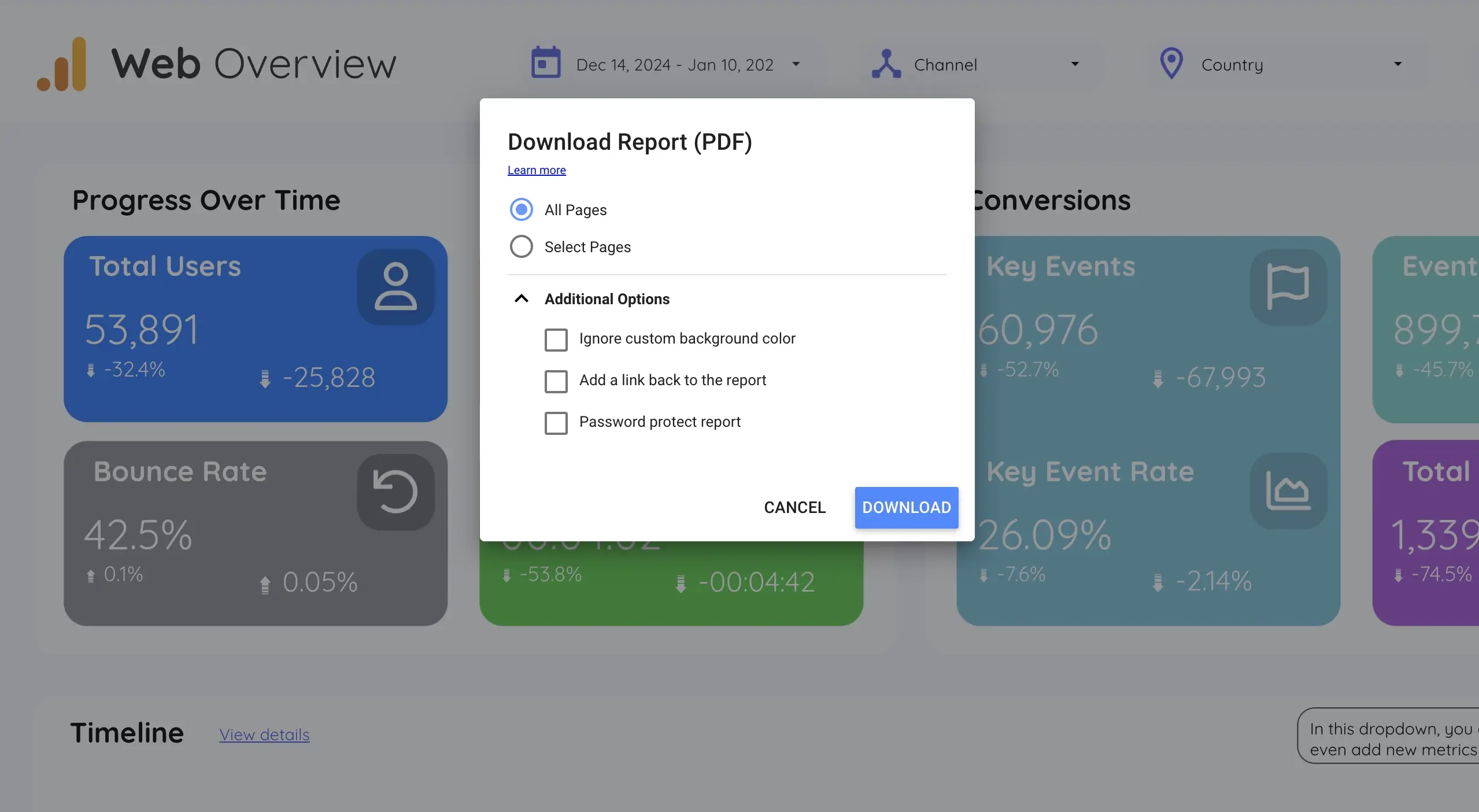 Exporting a Looker Studio dashboard as a PDF for client reporting