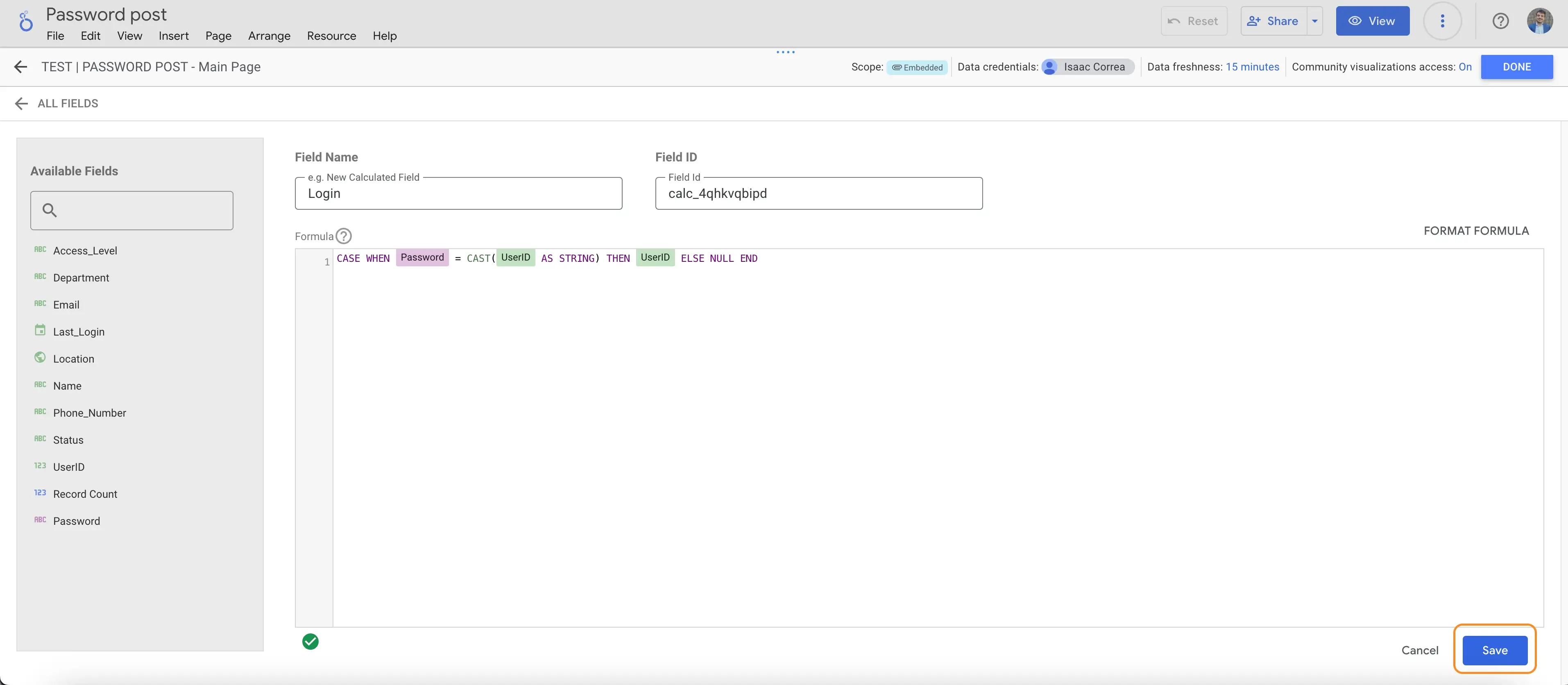 Formula for password validation in Looker Studio