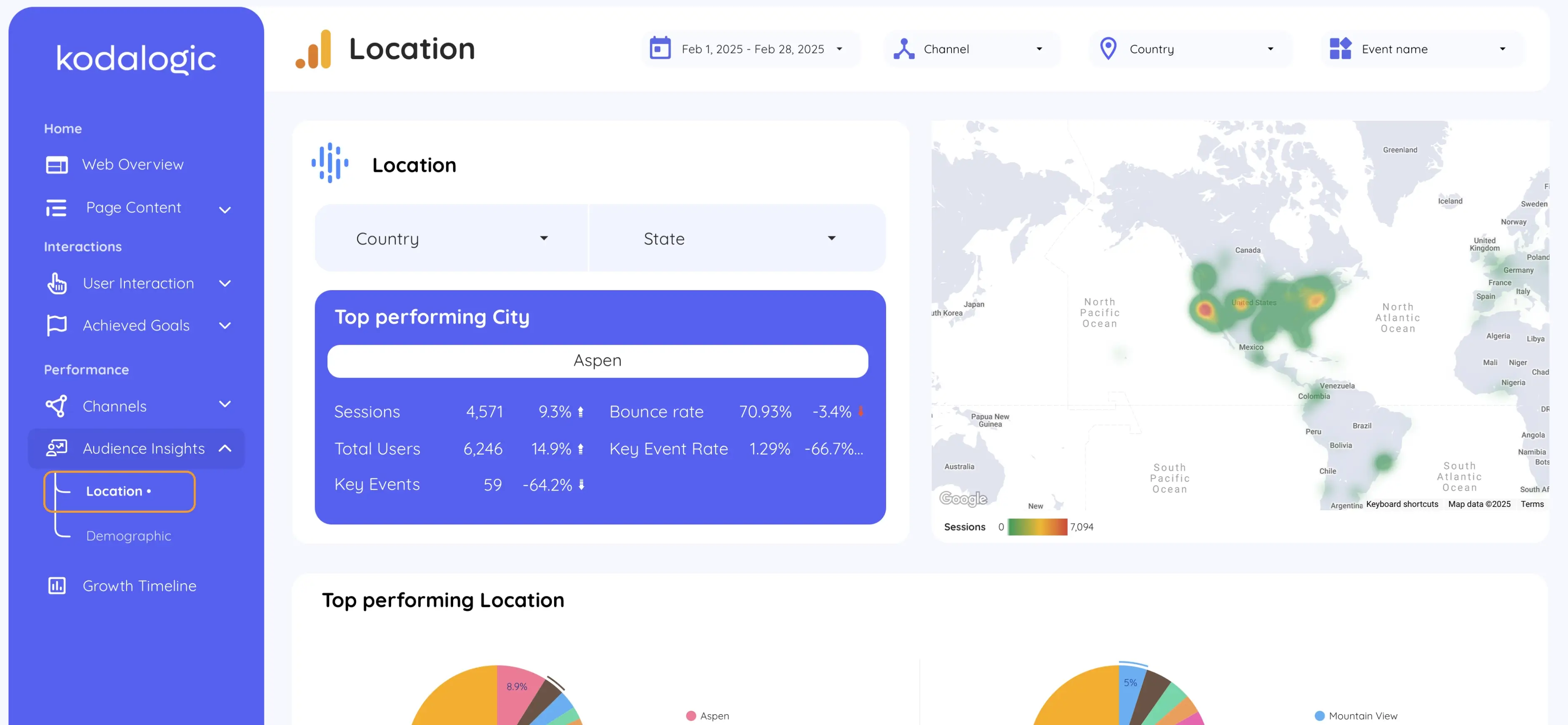 Google Analytics location report showing user distribution