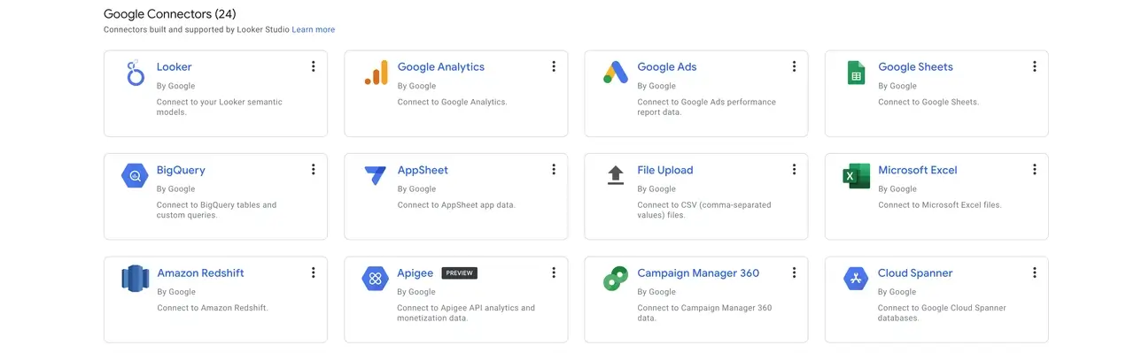 Visual representation of various Looker Studio data sources and their integration options